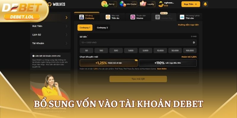 Bổ sung vốn vào tài khoản